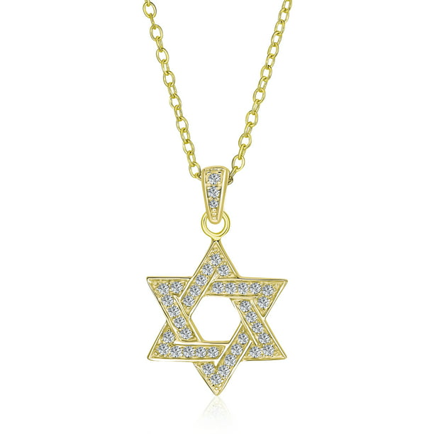 Diamond Alternatives Star of David Pendant Necklace 14k Yellow Gold Over 925 SS